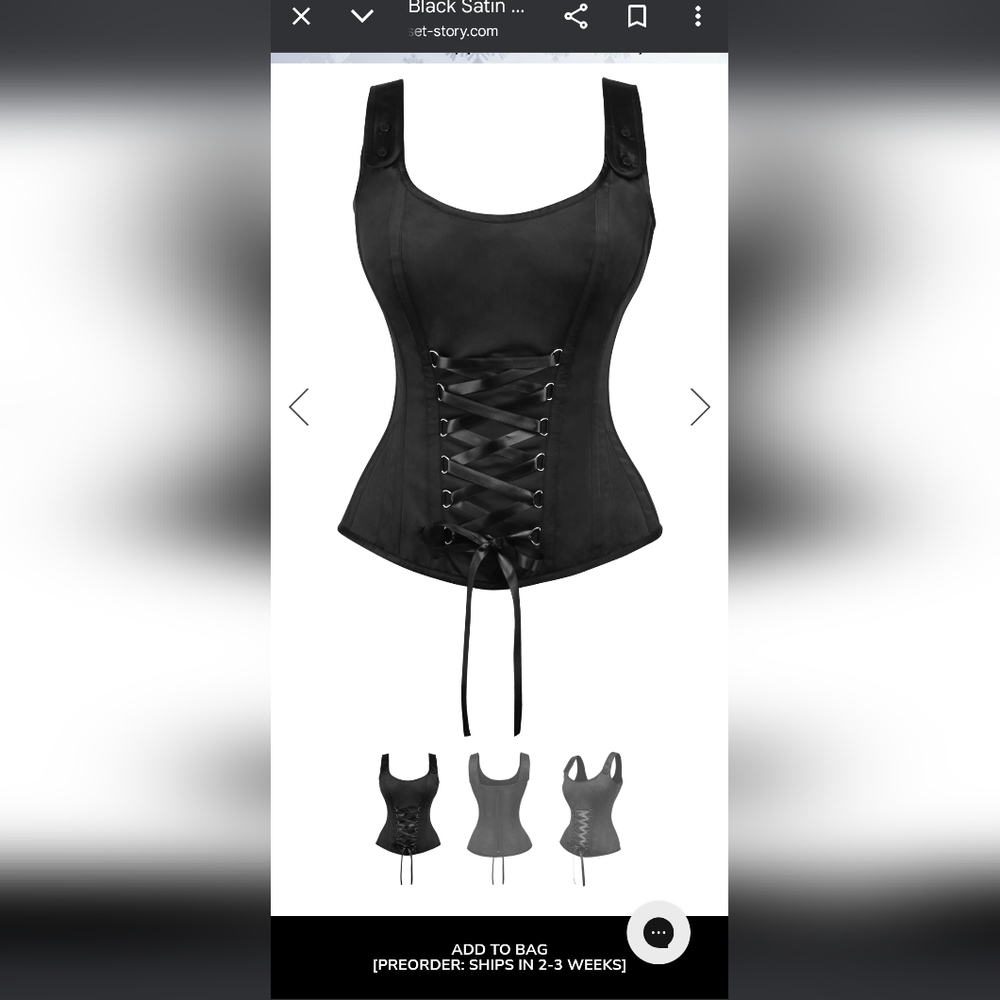 Corset Story Black Satin Overbust Corset With Zip Fastening And Button Detail